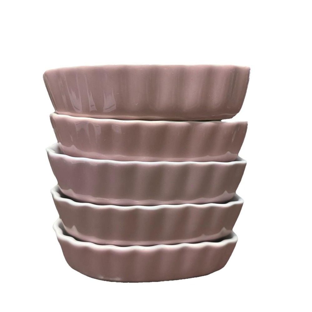 Pacific Island Creation Pink Heart Shaped Ramekin Ceramic Oven Safe Set Of 5 - Picture 5 of 10